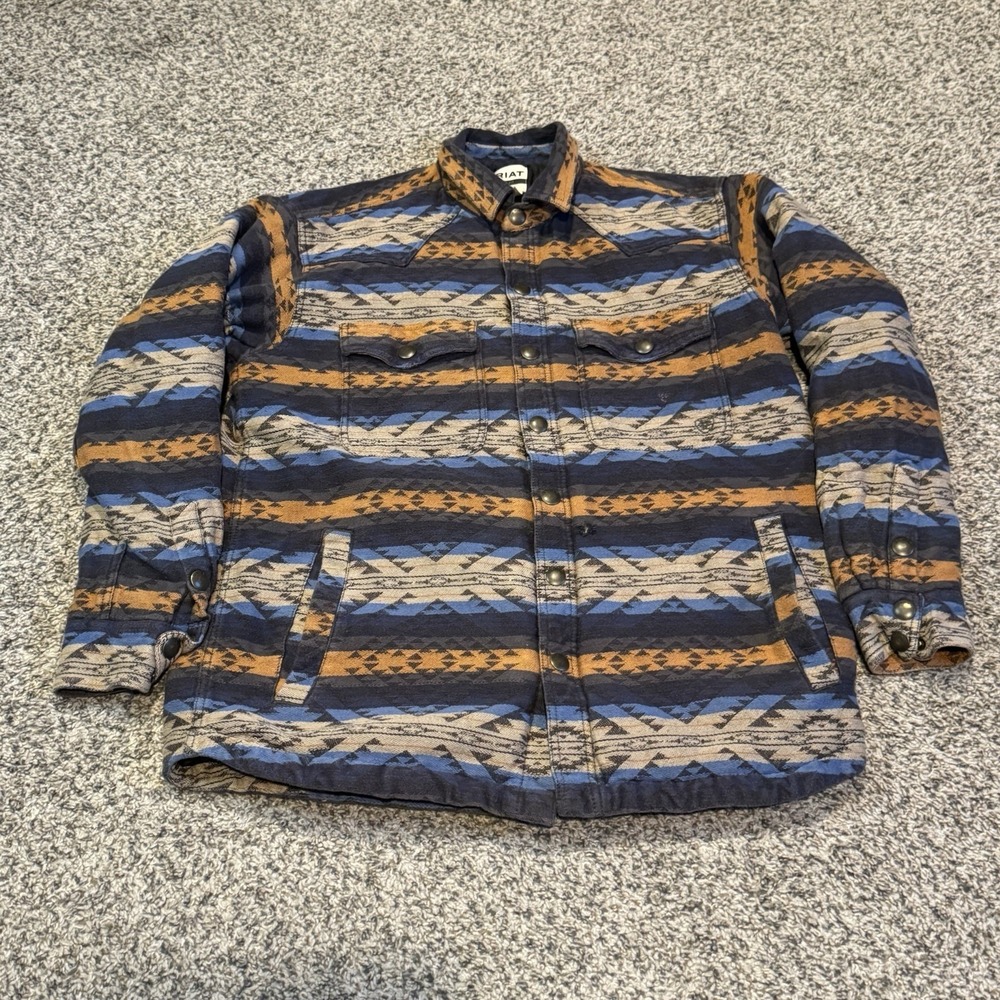 Ariat Men's Hartland Aztec Iron Heather Shirt Jacket-10046390 Size Large